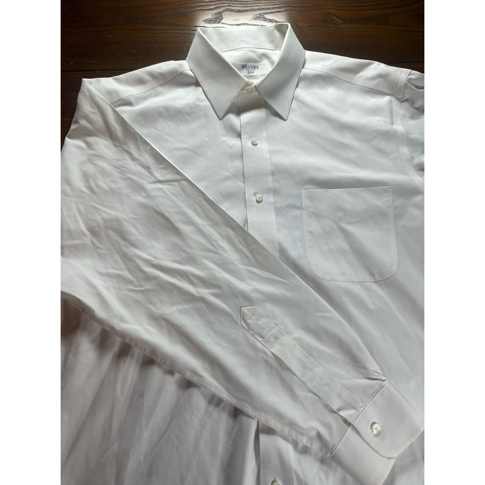 Brooks Brothers 346 Dress Shirt Mens 15.5 35 All White Cotton Regular Non-Iron